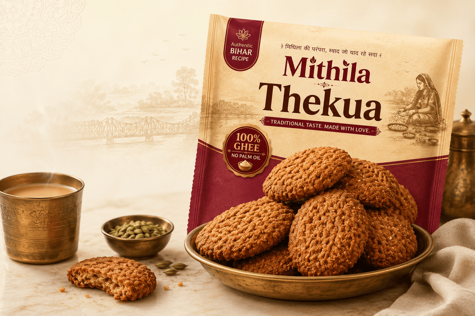 Mithila Thekua premium 250g pack — Authentic Bihar Recipe, 100% Ghee, No Palm Oil